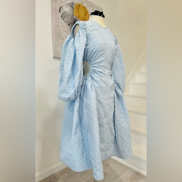 CECILIE BAHNSEN Sade Jacquard Cut Out Midi Dress in Mist Blue - Picture 5 of 14